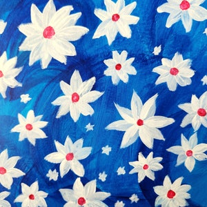 Blue White Flowers/ Original Handmade Art / Acrylic Painting on Paper/ Wall Art image 5