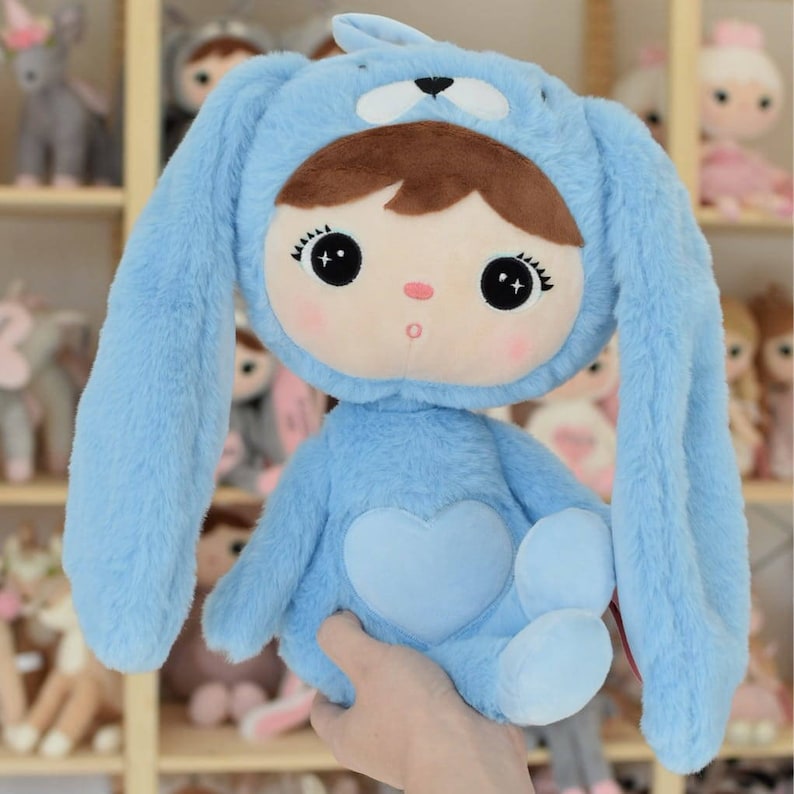 Peluche lapin XXL personnalisable Metoo 48 cm avec nom cadeau de naissance, d'anniversaire et de baptême blau