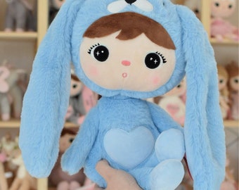 Peluche lapin XXL personnalisable Metoo - 48 cm - avec nom - en bleu