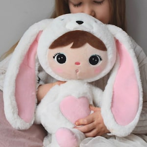 Personalisierbares XXL Kuscheltier Hase Metoo 48cm mit Name Geschenk zur Geburt, Geburtstag und Taufe weiß/rosa