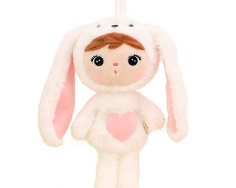 Petit lapin avec prénom - 30 cm - blanc - personnalisable