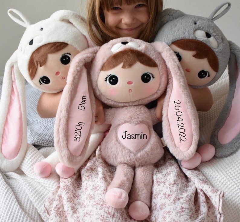 Peluche lapin XXL personnalisable Metoo 48 cm avec nom cadeau de naissance, d'anniversaire et de baptême image 1