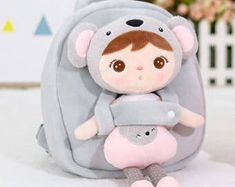 Plüschrucksack mit abnehmbarem Koala in grau mit Name personalisierbar