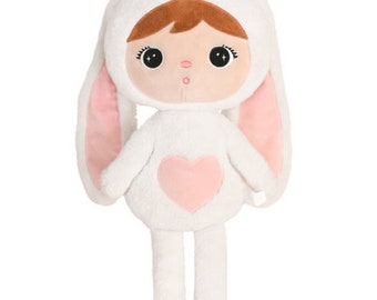 Peluche lapin XXXL personnalisable Metoo - 70 cm - avec prénom - blanc/rose