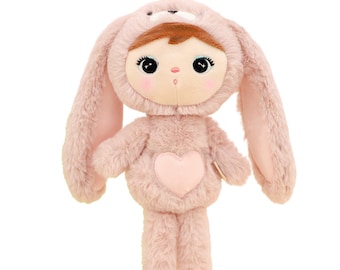 Petit lapin avec prénom - 30 cm - rose - personnalisable