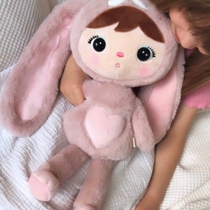 Peluche lapin XXL personnalisable Metoo 48 cm avec nom cadeau de naissance, d'anniversaire et de baptême rosa