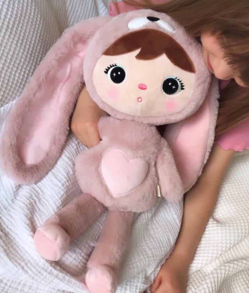 Peluche lapin XXL personnalisable Metoo 48 cm avec nom cadeau de naissance, d'anniversaire et de baptême rosa