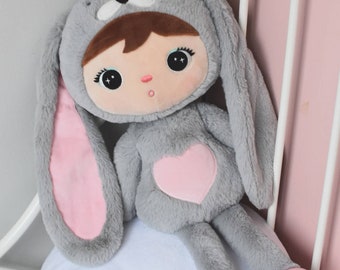 Personalizable XXL cuddly toy rabbit Metoo - 48 cm - with name - in grey/pink
