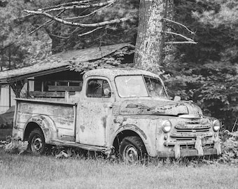 Rusty Dodge Truck Photo: Black and White Print (Digital Download).