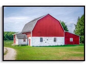 Red and White Barn Photo: Summer Barn. Midwest Farm Scene (Digital Download).