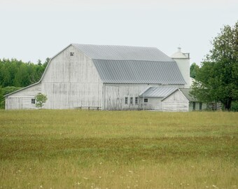 Rustic White Barn Photo: Vintage Barn Photograph (Digital Download).