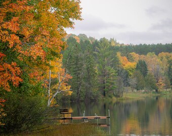Northern Wisconsin Fall Landscape Photography Print: Autumn Water Scene (Digital Download)
