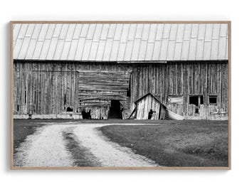 Black and White Photo of an Old Barn: Rural Wisconsin Barn Print (Digital Download).