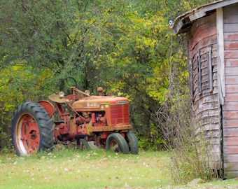 Old Red Farmall Tractor and Barn Photo (Digital Download).