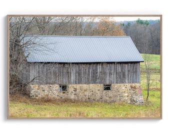 Gray Barn: Rustic Weathered Rural Wisconsin. Vintage Barn Photo (Instant Download).