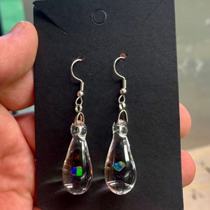 Glass Encased Black/Green Opal Dangle Earrings