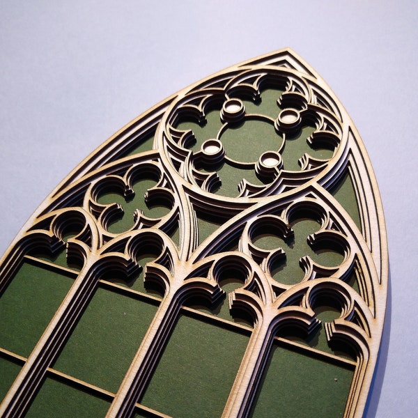 Gothic Church Window 01, Wall art, Home decor, Pattern for laser cutting, Layered Digital File, dfx, dwg, svg, pdf, jpg format