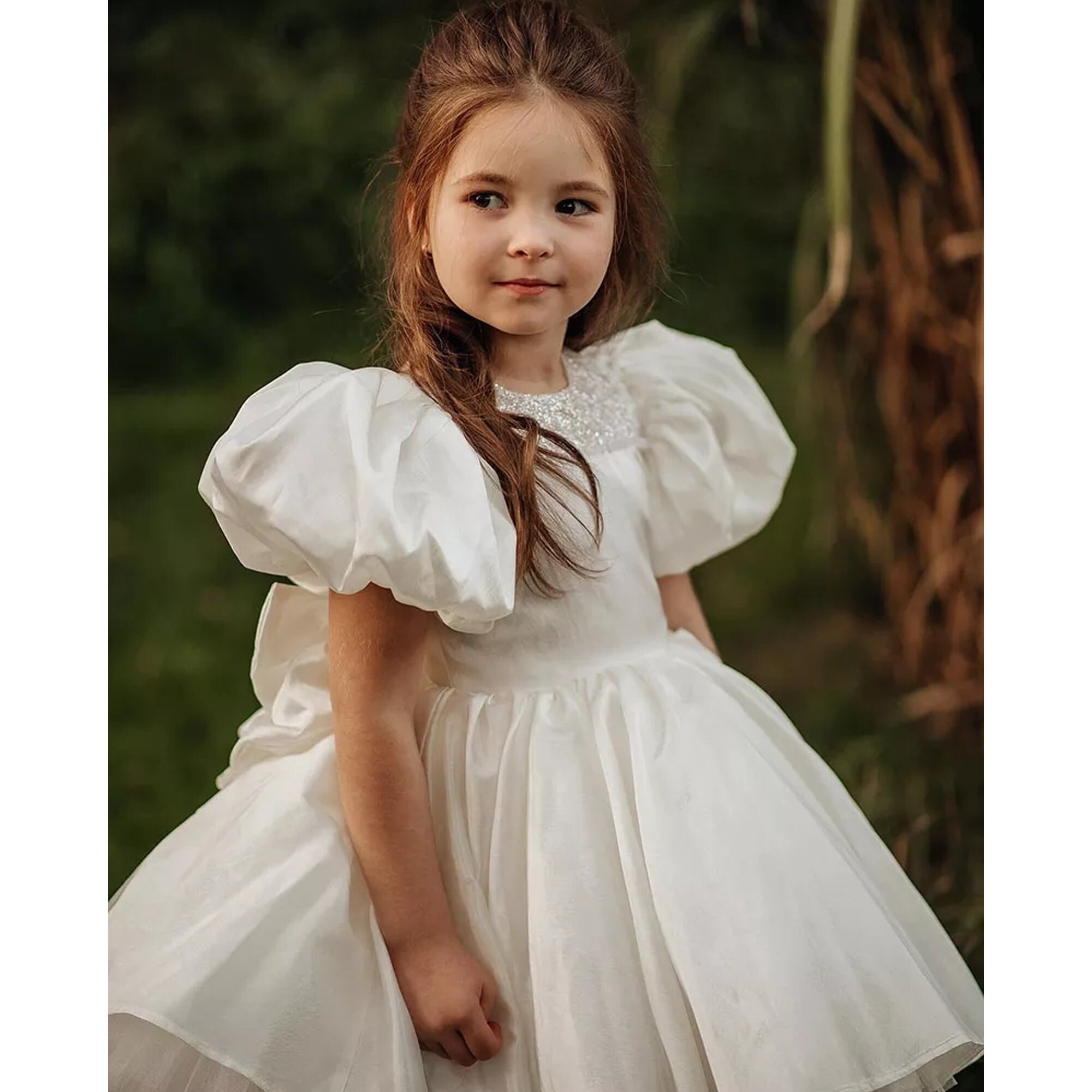 Flower Girl Dress White Wedding Princess Toddler Fluffy Gown Etsy
