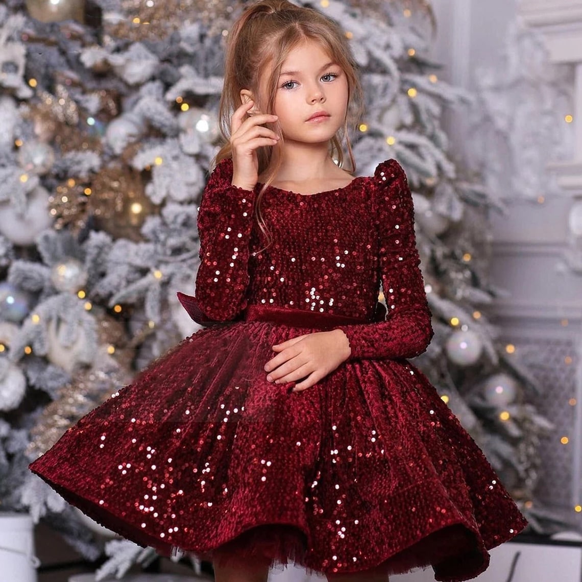 Christmas Toddler Girl Sequin Dress Xmas Baby Velvet Gown Etsy