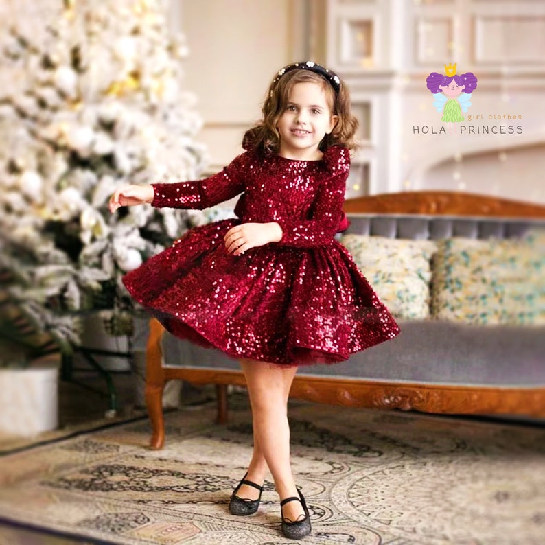 Christmas Toddler Girl Sequin Dress Xmas Baby Velvet Gown Etsy