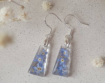 Forget me not silver earrings, floral dangles for aunt, something blue for wedding bride