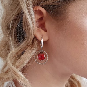 Eye catching earrings for lady, floral jewellery for work, boho style dangles, gift for sister
