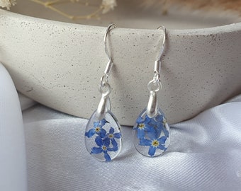 Lightweight silver dangles, earrings with forget me not flowers, silver jewellery for mother