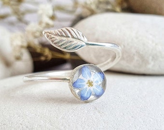 Adjustable Silver Forget Me Not Ring, one size women's ring, minimalistic botanical accessories for her