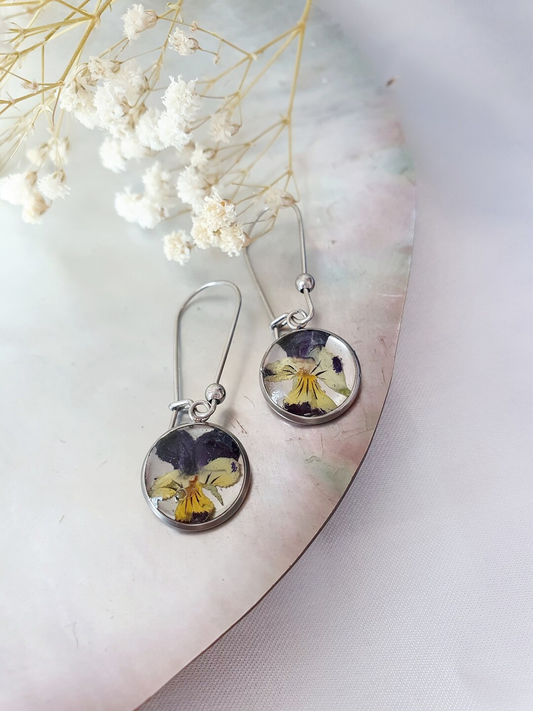 Romantic Dangle With Violet Flowers, Cottagecore Style Jewellery for ...