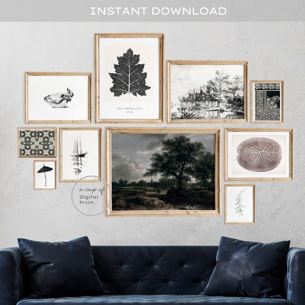 Vintage Neutral Gallery Wall Print Set of 10 + Bonus Pink Botanical Art, Muted Tone, Light Academia Aesthetic Decor Curated Bundles, Digital