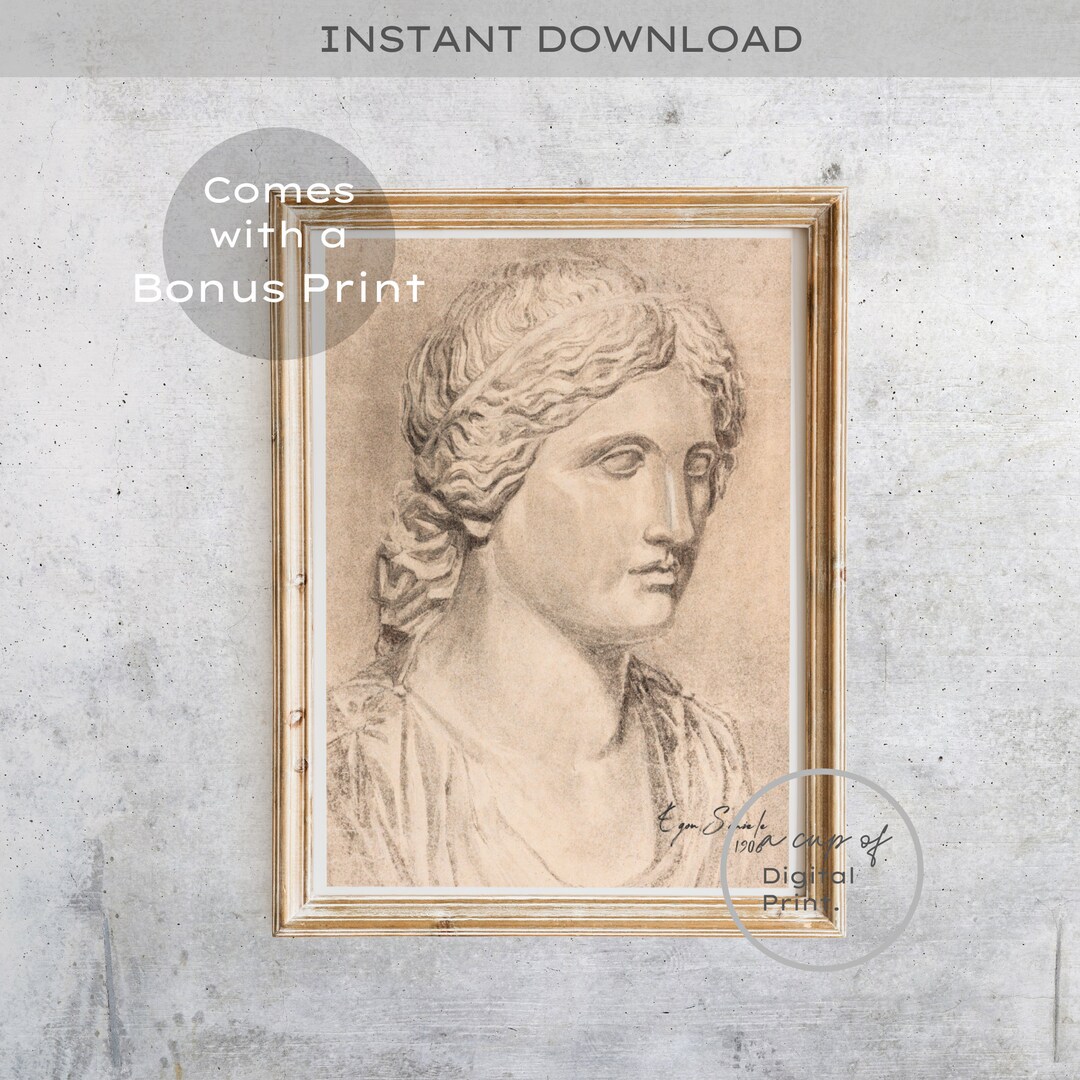 Vintage Antike Buste Greek Statue Wall Art, Light Academia Aesthetic