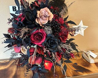 Black and Red Rose Bouquet Gothic or Darker Wedding “The Raven”