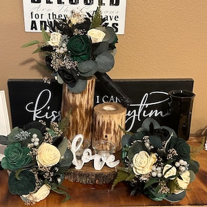 Black, Emerald Green and Cream/White Wedding Bouquets