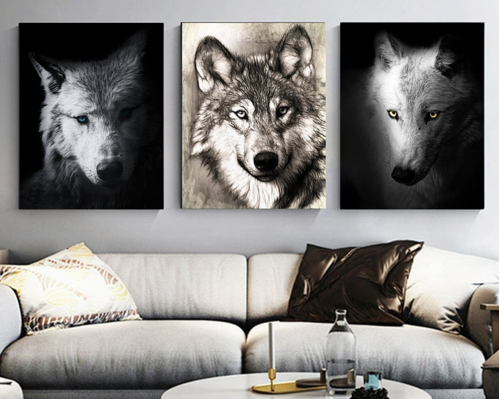 Black and White Wolf Pack Photo Portraits Instant Printable Etsy
