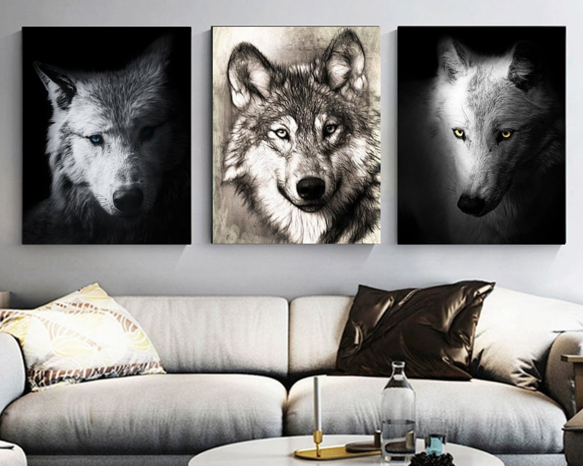 Black and White Wolf Pack Photo Portraits Instant Printable - Etsy