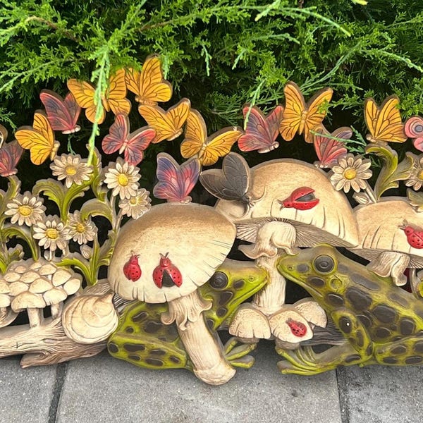 Burwood Mushroom Frog Butterfly Plastic Wall Art Decor Vintage 1970s