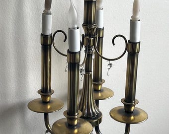Hollywood Regency style  Large French Bouillotte Brass 4 Arm With Center Light Candelabra Table Lamp Circa 1950s