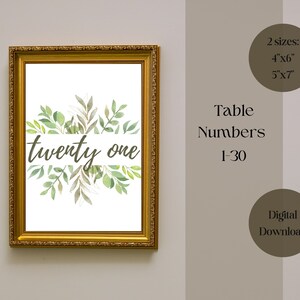 Greenery Table Numbers, Table Number Sign, Wedding Table Numbers, Printable Number Cards, 4x6, 5x7
