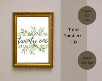 Greenery Table Numbers, Table Number Sign, Wedding Table Numbers, Printable Number Cards, 4x6, 5x7