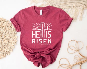 Er ist auferstandenes Hemd, christliches Oster-T-Shirt, Auferstehungs-Shirt, Jesus ist lebendiges Hemd, glaubensbasiertes Osterhemd, religiöses Osterhemd