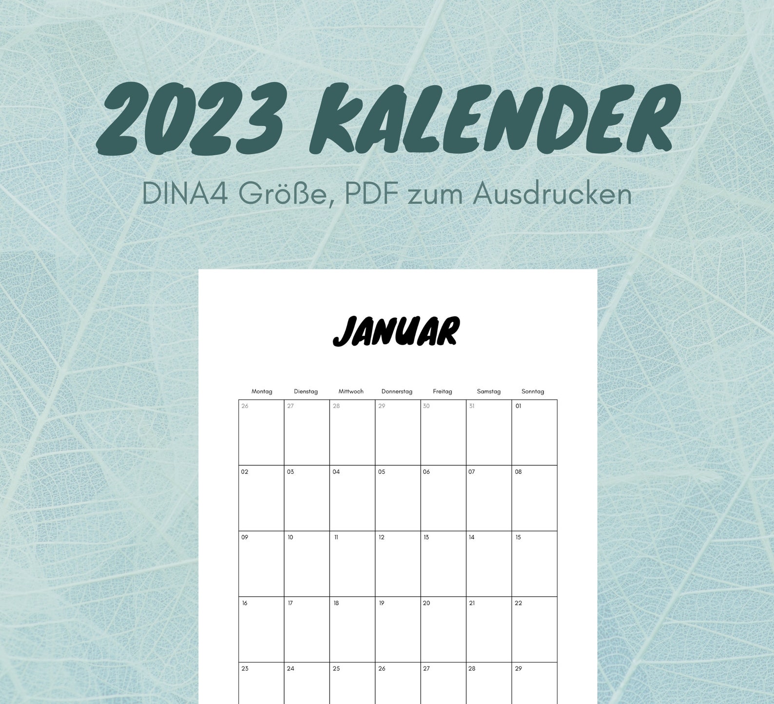 Kalender 2023 Zum Ausdrucken A4 Hochformat PDF Digital - Etsy
