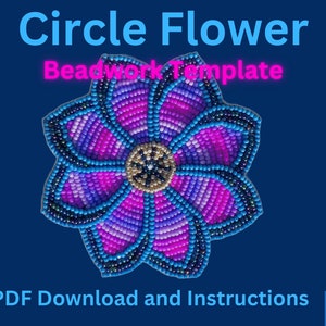 Circle Graph Flower: Beadwork Template. PDF Download of template and Instructions - Digital Beading Template.