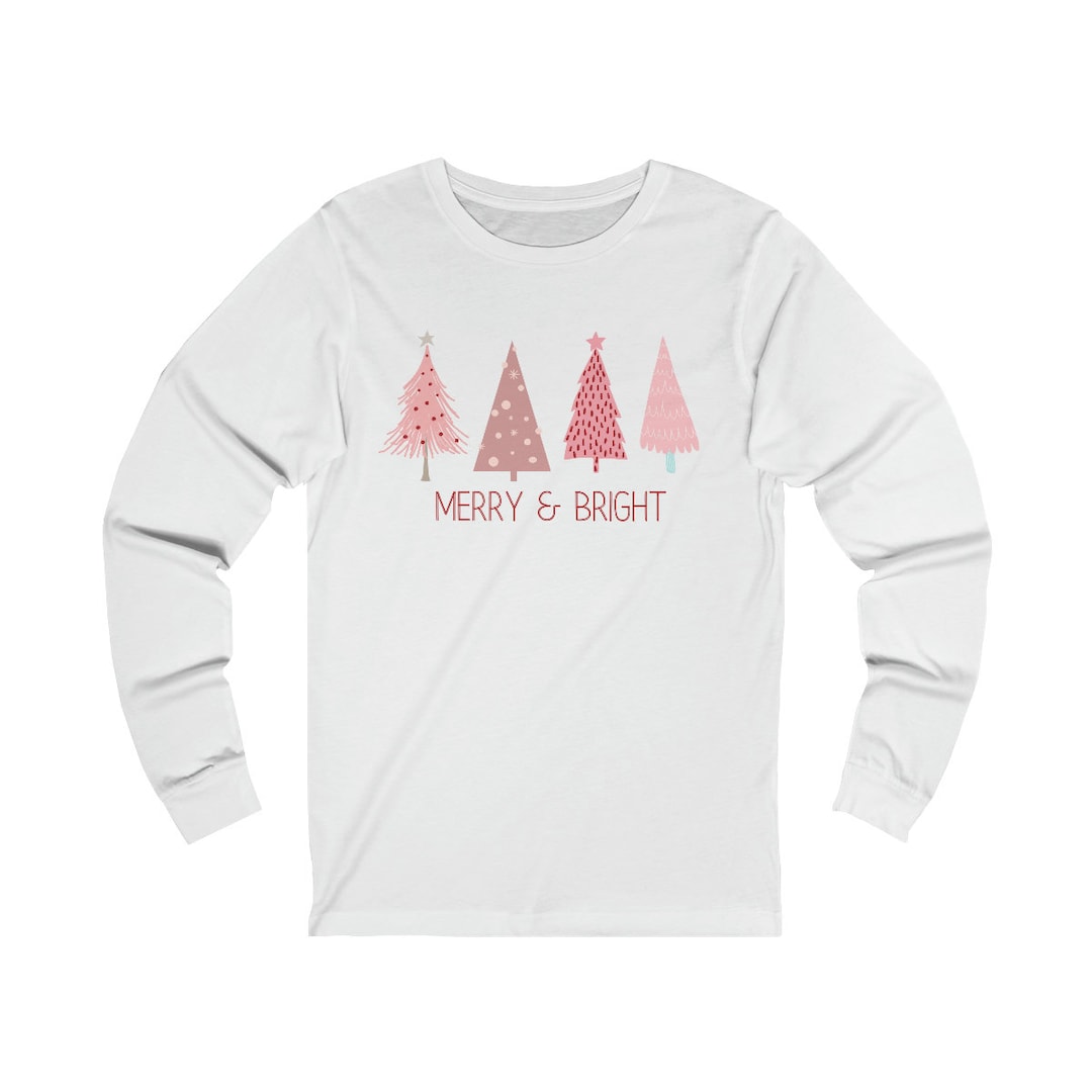 Merry & Bright, Pink, Christmas, Holiday, Pink Trees, Unisex Jersey