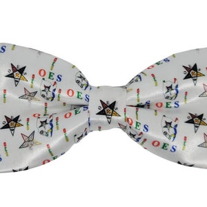 Handmade White Eastern Star Bow Tie: OES Masonic Necktie