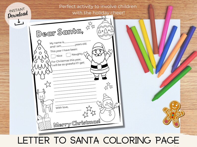 Dear Santa Coloring Page Printable Template Letter to Santa Etsy Canada