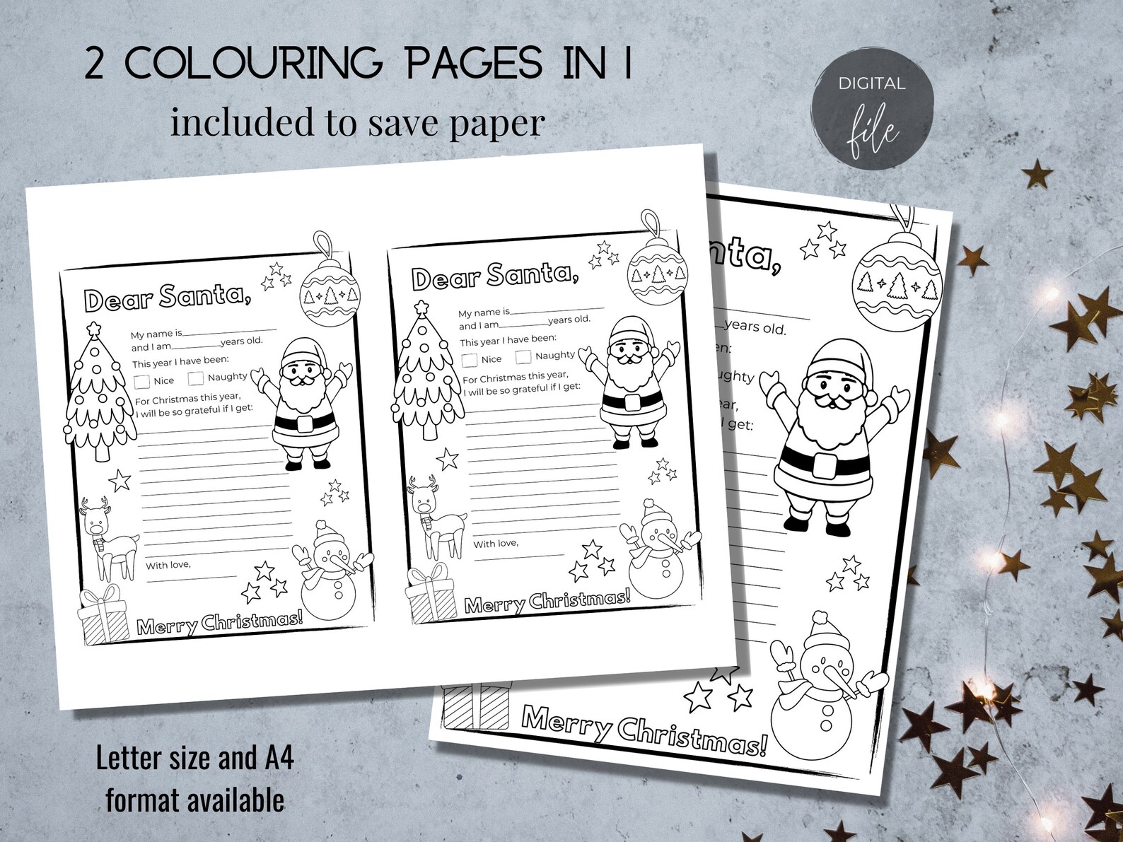 Dear Santa Coloring Page Printable Template Letter to Santa Etsy Canada