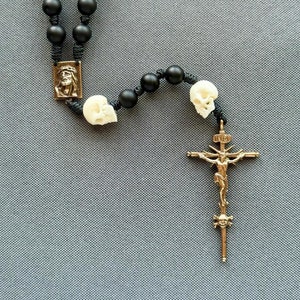Memento Mori Rosary - solid bronze / Skull Rosary / Handmade Microcord Rosary / PREMIUM