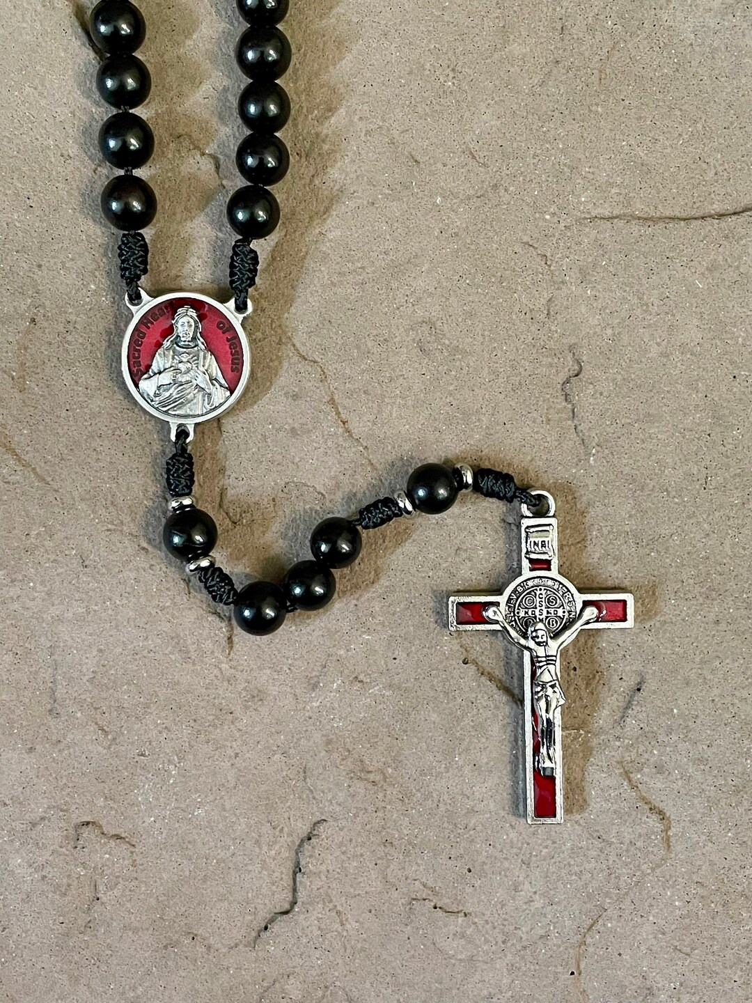 Sacred Heart of Jesus Rosary / Handmade Microcord Rosary / Catholic ...