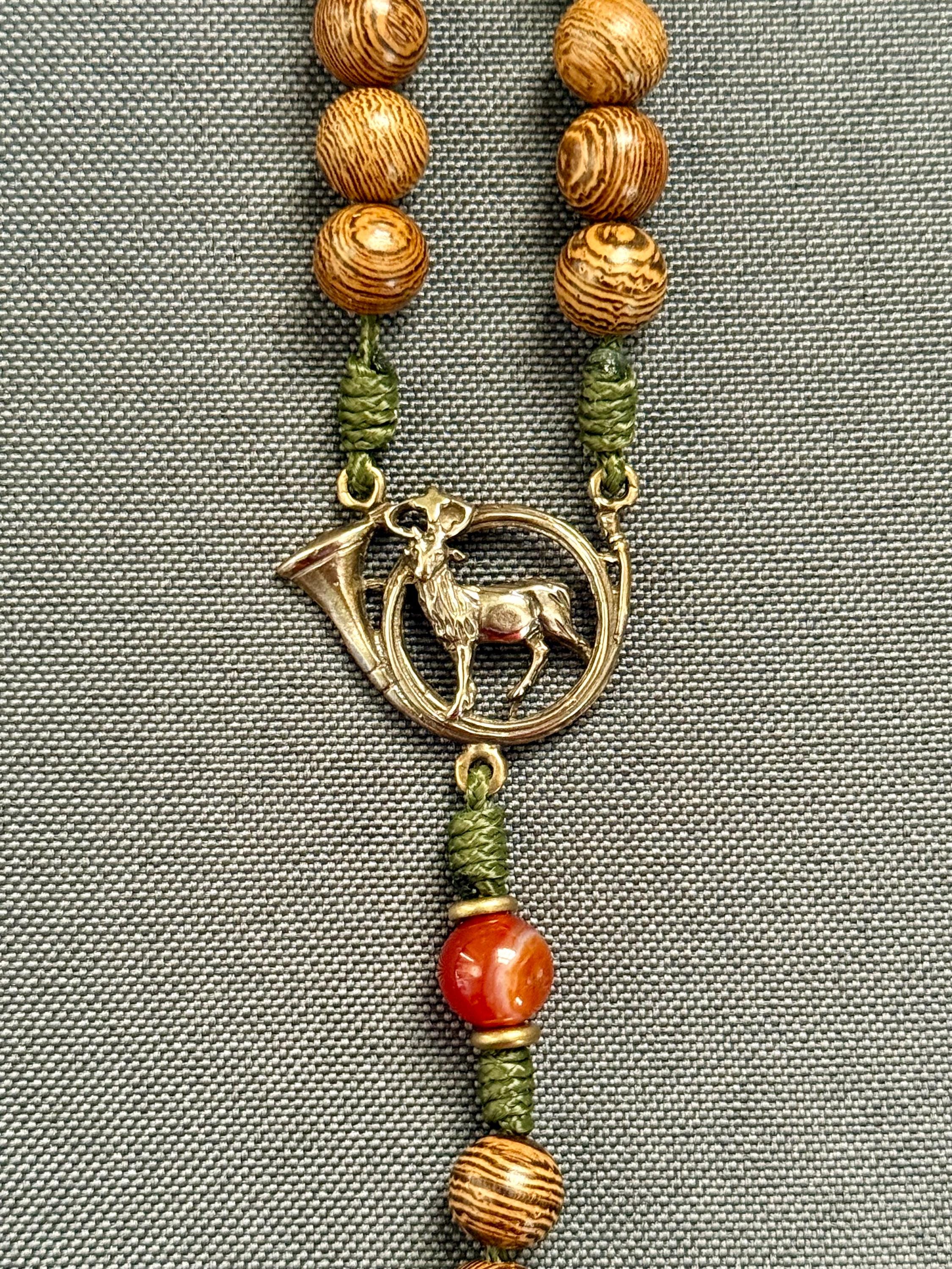 St. Hubert Rosary - solid bronze / Hunter Rosary / Handmade Microcord Rosary / Catholic Gift