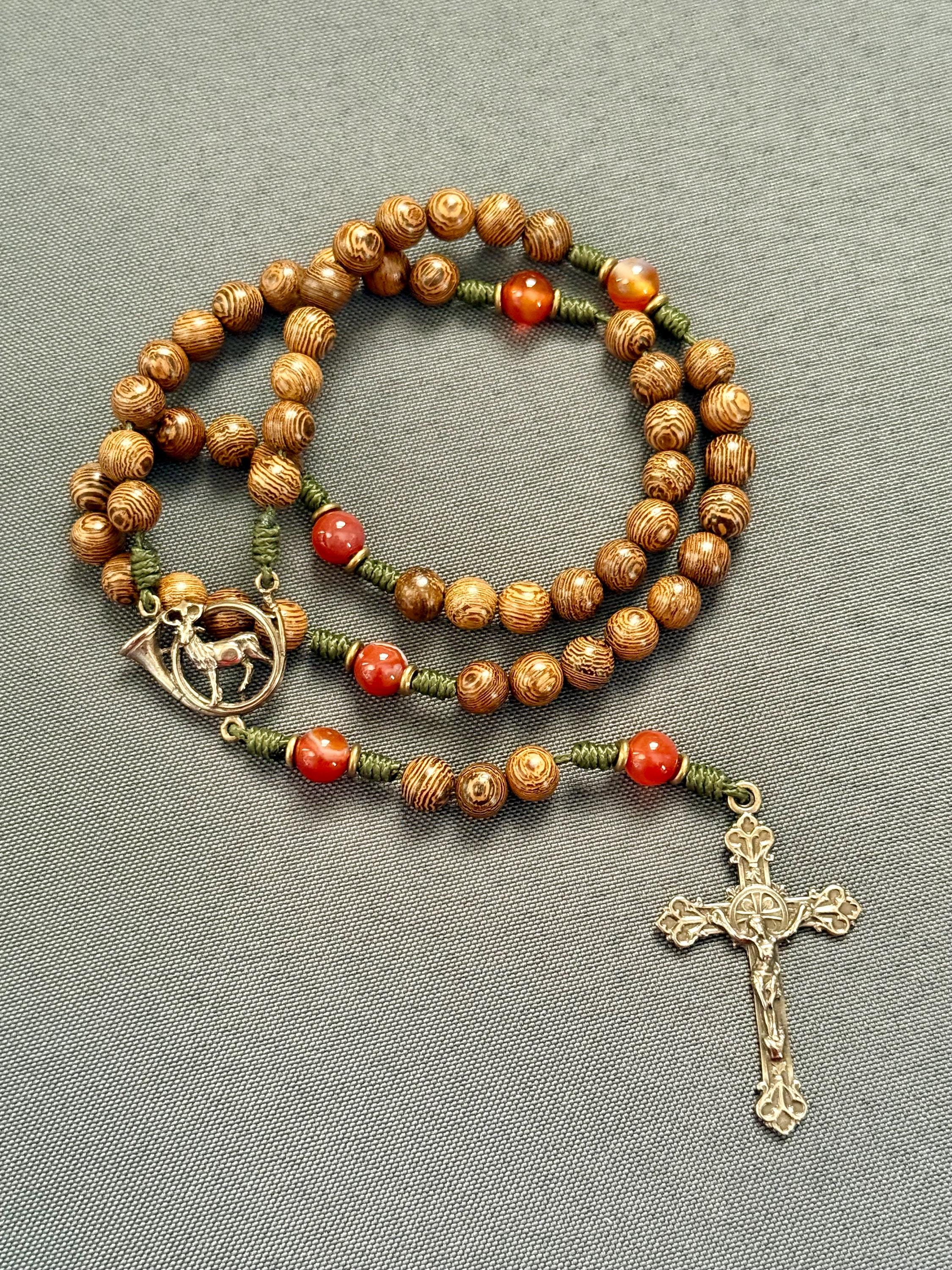 St. Hubert Rosary - solid bronze / Hunter Rosary / Handmade Microcord Rosary / Catholic Gift